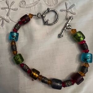 Multicolor Beaded 9” Bracelet with metal slide through clasp